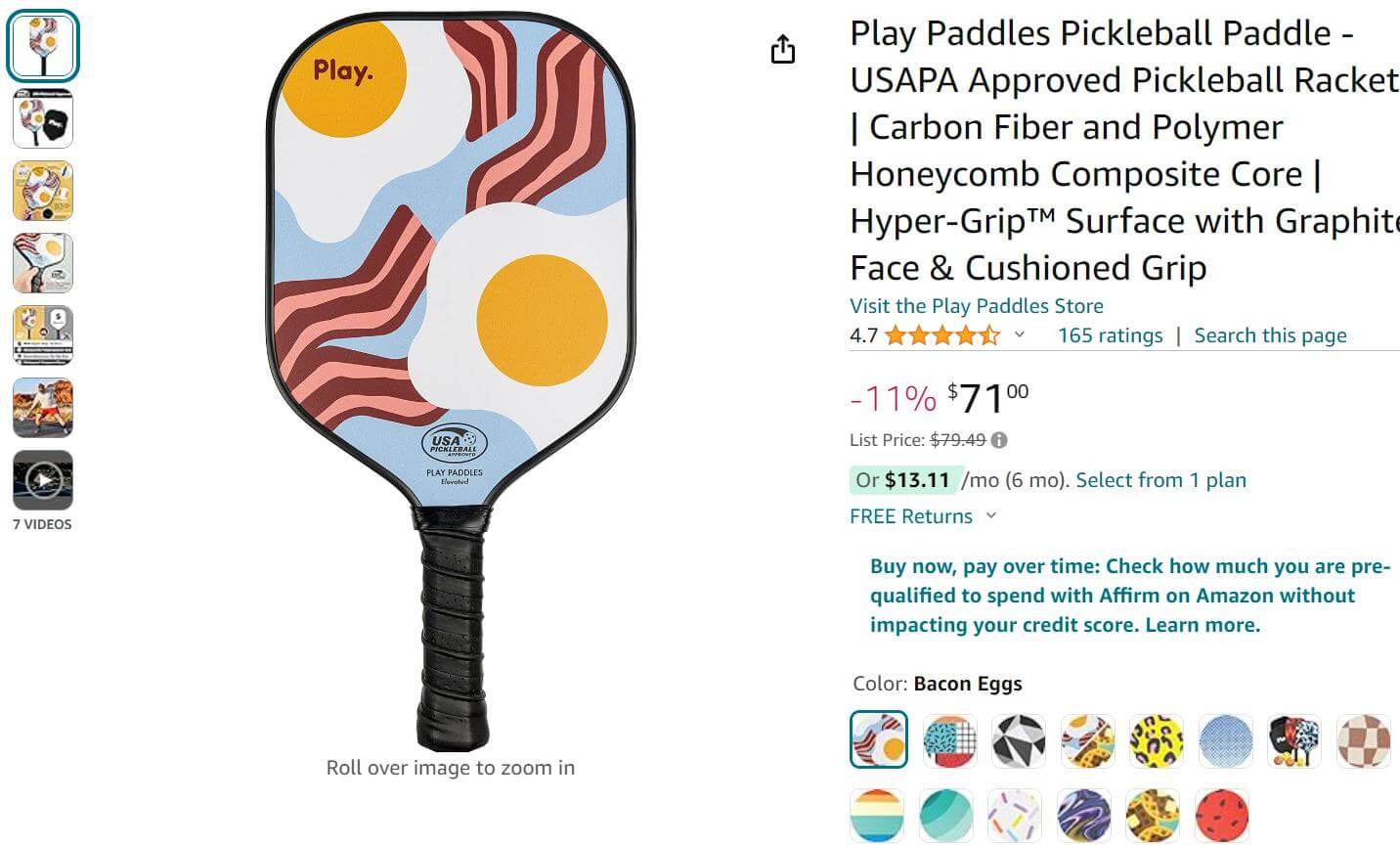 Bacon Eggs Pickleball Paddle